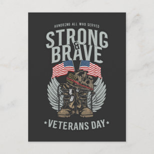 Strong And Brave Veterans Day USA Flag Postcard