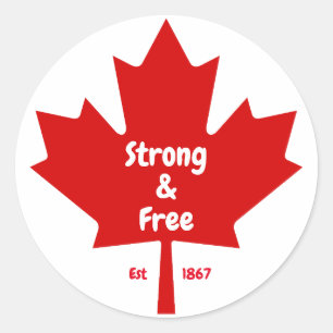 "Strong and Free" Maple Leaf Classic Round Sticker