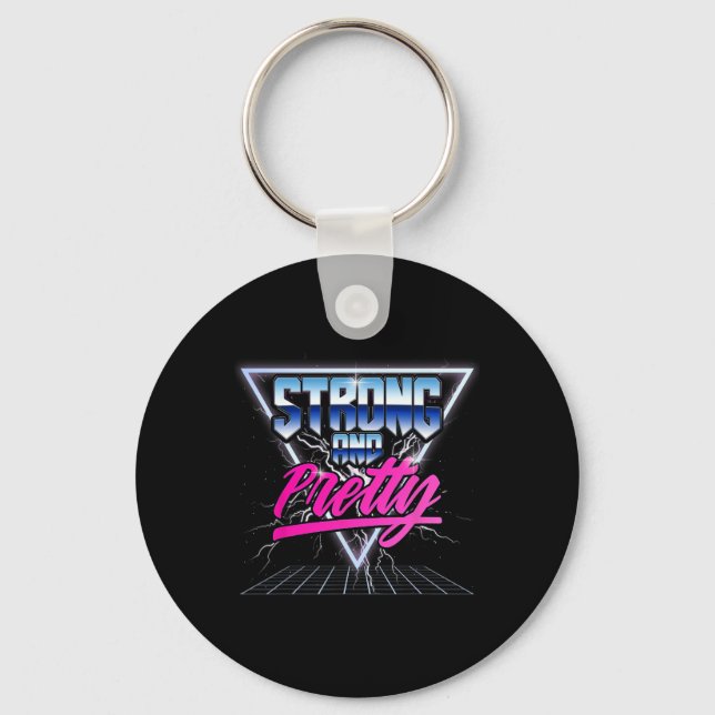 Strong And Pretty 90s 80s Vaporwave Bodybuilding G Keychain (Front)