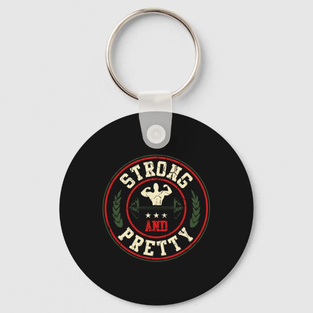 Strong And Pretty Gym Workout Bodybuilding Barbell Keychain (Front)