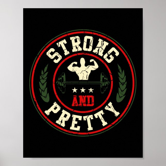 Strong And Pretty Gym Workout Bodybuilding Barbell Poster (Front)