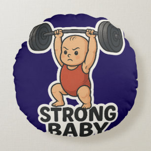 Strong Baby Lifting Weights Sticker Round Pillow