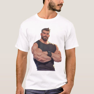 Strong Bearded Bodybuilder Man Cartoon T-Shirt