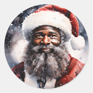 Strong Black Santa Melanin Chrismas Claus Men Classic Round Sticker