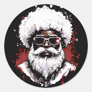 Strong Black Santa Melanin Chrismas Claus Men Classic Round Sticker