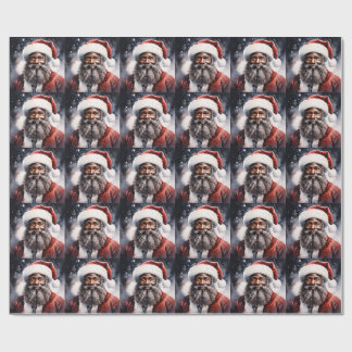 Strong Black Santa Melanin Chrismas Claus Men Wrapping Paper
