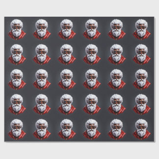 Strong Black Santa Melanin Chrismas Claus Men Wrapping Paper