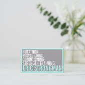 Strong bold style framed cyan gray business card (Standing Front)