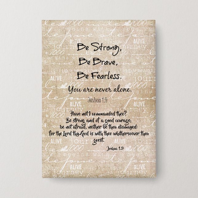 Strong, Brave, Fearless Quote with Bible Verse Button (Front)