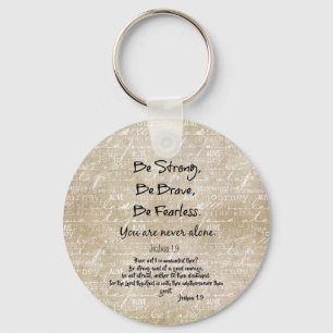 Strong, Brave, Fearless Quote with Bible Verse Keychain