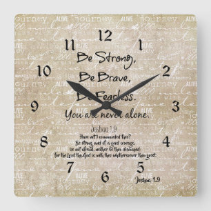 Strong, Brave, Fearless Quote with Bible Verse Square Wall Clock