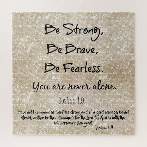 Strong Brave Fearless Quote with Bible Verse Thr Jigsaw Puzzle