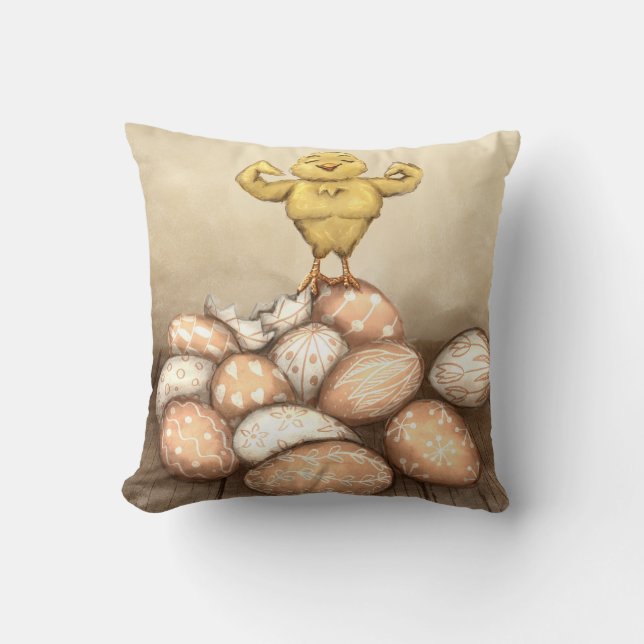 Strong Chick Card Throw Pillow (Front)