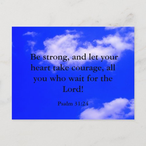 Strong Courage Bible Verse Blue Sky White Clouds Postcard