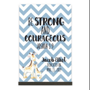Strong & Courageous Decorative Blue Wooden Plaque