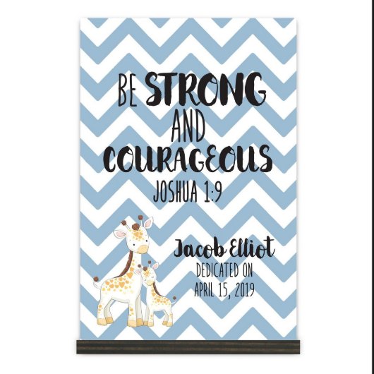 Strong & Courageous Decorative Blue Wooden Plaque (Front)