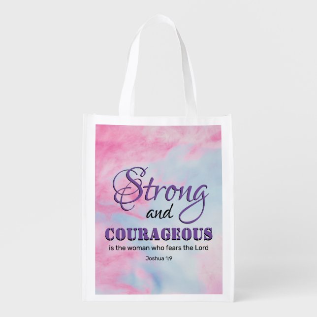 STRONG COURAGEOUS WOMAN Christian Grocery Bag (Front)