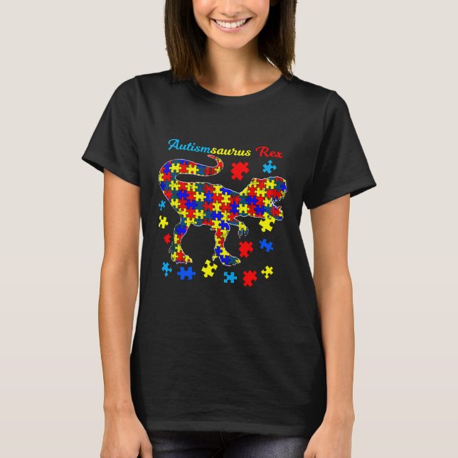 Strong Dinosaur Autismsaurus Rex Autism Awareness T-Shirt (Front)