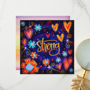 Strong Floral Hearts Colorful Inspirational Thank You Card