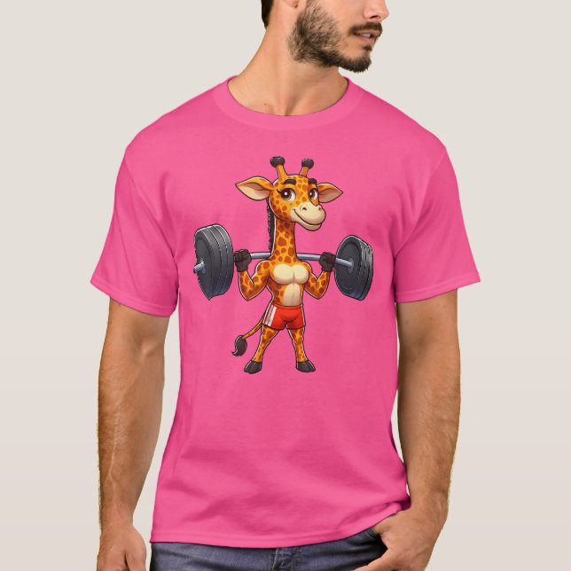Strong Giraffe Barbell Lifting Weights Funny Carto T-Shirt (Front)