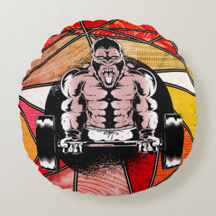 Strong Gorilla pumps muscles by Barbell Design Round Pillow