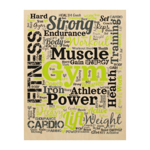 Strong Gym Workout Word Cloud Wood Wall Art