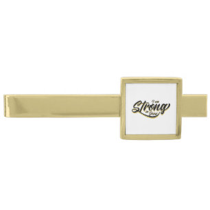 Strong In Jesus Gold Finish Tie Bar