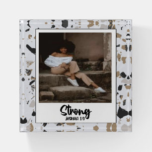 Strong Joshua 1:9 Terrazzo Pattern Paperweight