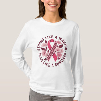 Strong Like A Warrior Leopard Pink Ribbon Floral T-Shirt