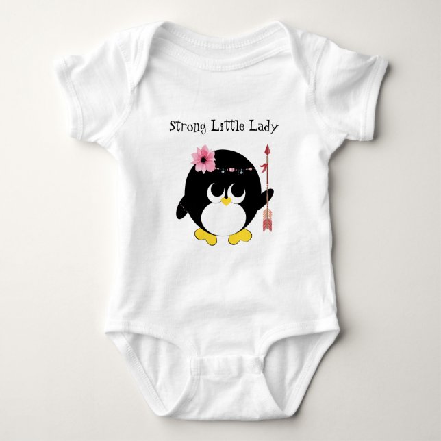Strong Little Lady Cute Penguin Baby Bodysuit (Front)
