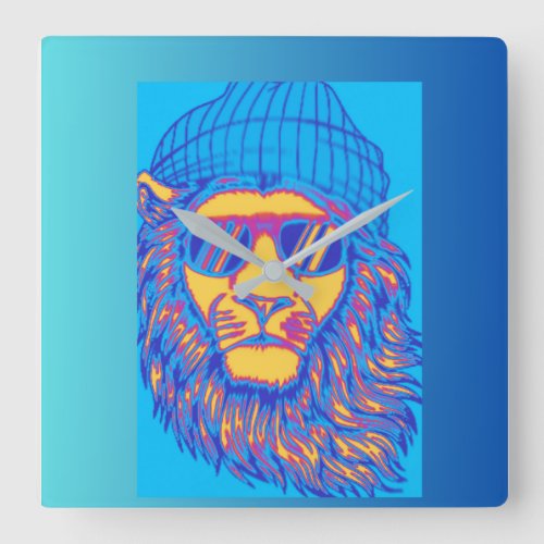 Strong Male Lion_Courage Special Color Effects Square Wall Clock