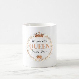 Strong Mom Queen Gold Crown Floral Design Coffee Mug