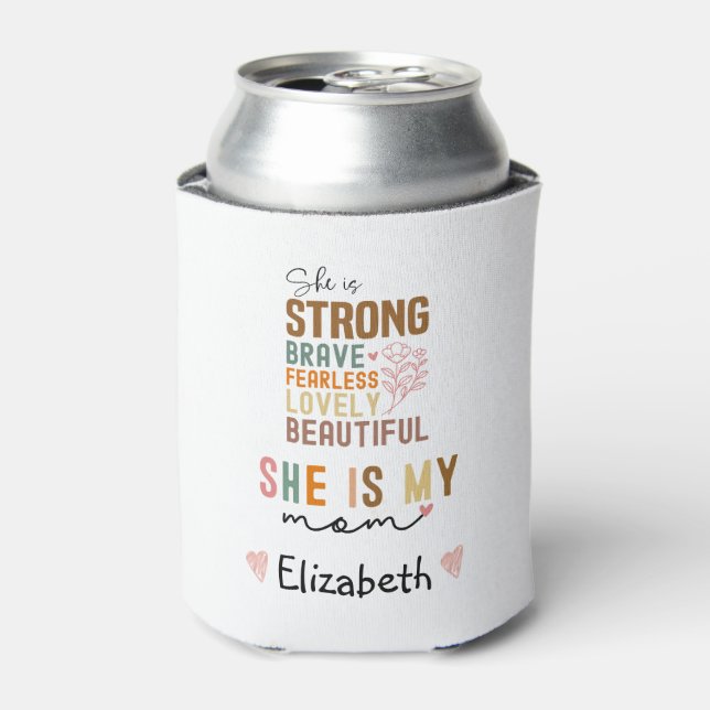 Strong Mom Retro Script Groovy Mother's day  Can Cooler (Can Front)