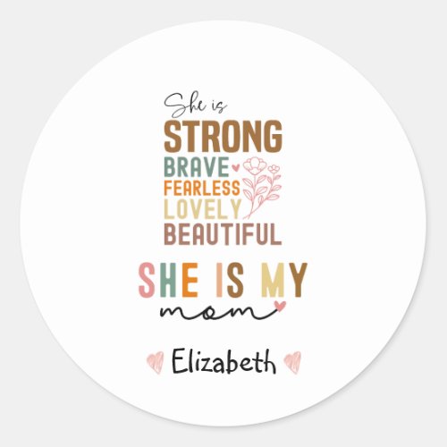 Strong Mom Retro Script Groovy Mothers day  Classic Round Sticker