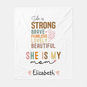 Strong Mom Retro Script Groovy Mother's day Fleece Blanket