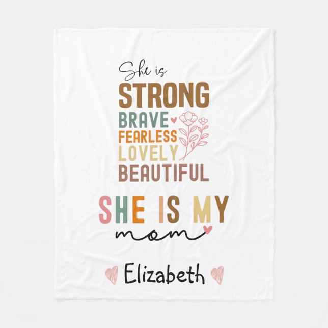 Strong Mom Retro Script Groovy Mother's day  Fleece Blanket (Front)