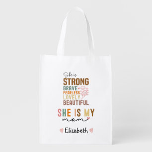 Strong Mom Retro Script Groovy Mother's day Grocery Bag
