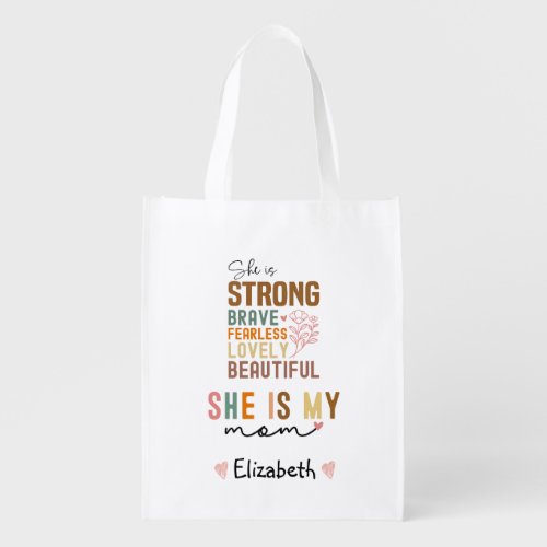 Strong Mom Retro Script Groovy Mothers day  Grocery Bag