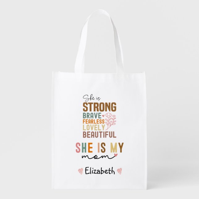 Strong Mom Retro Script Groovy Mother's day  Grocery Bag (Front)