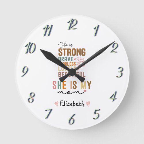 Strong Mom Retro Script Groovy Mothers day  Round Clock