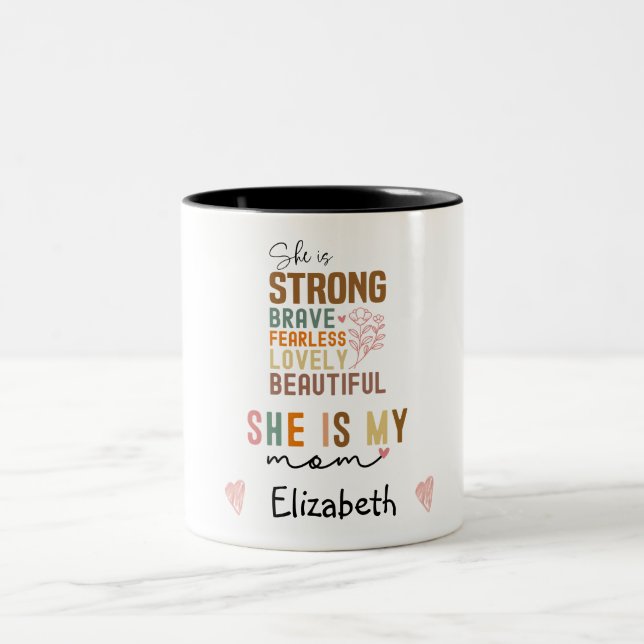 Strong Mom Retro Script Groovy Mother's day  Two-Tone Coffee Mug (Center)