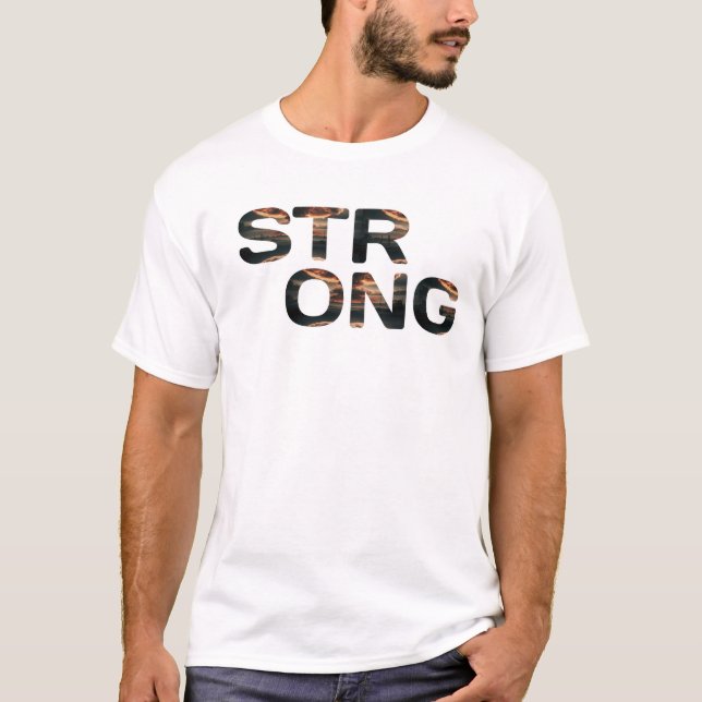 Strong +Motivational Fitness Typography Design T-Shirt (Front)