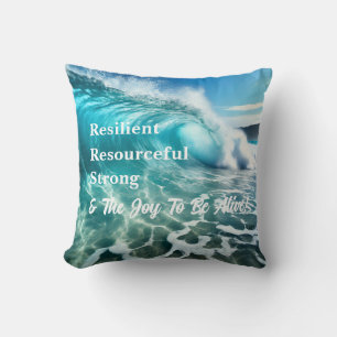 Strong Ocean Wave Inspirational Throw Pillow
