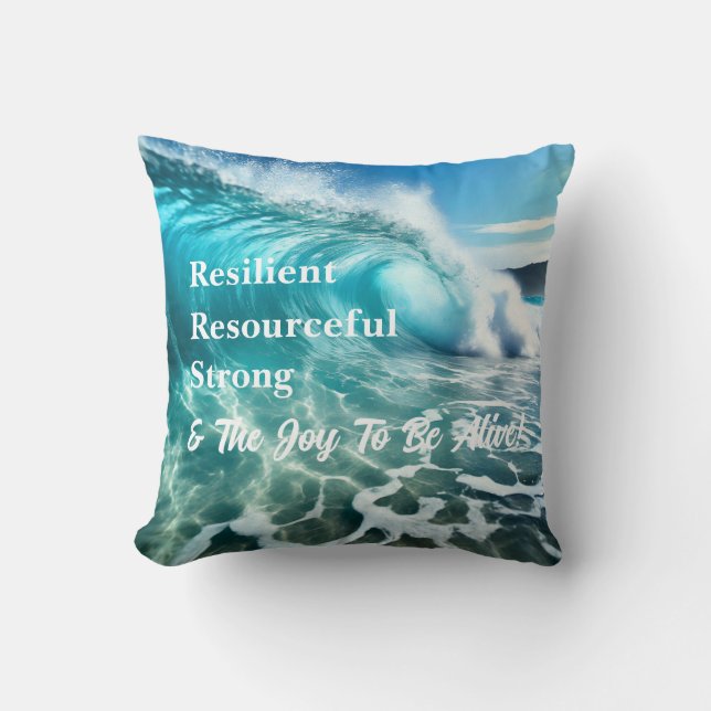 Strong Ocean Wave Inspirational Throw Pillow (Front)