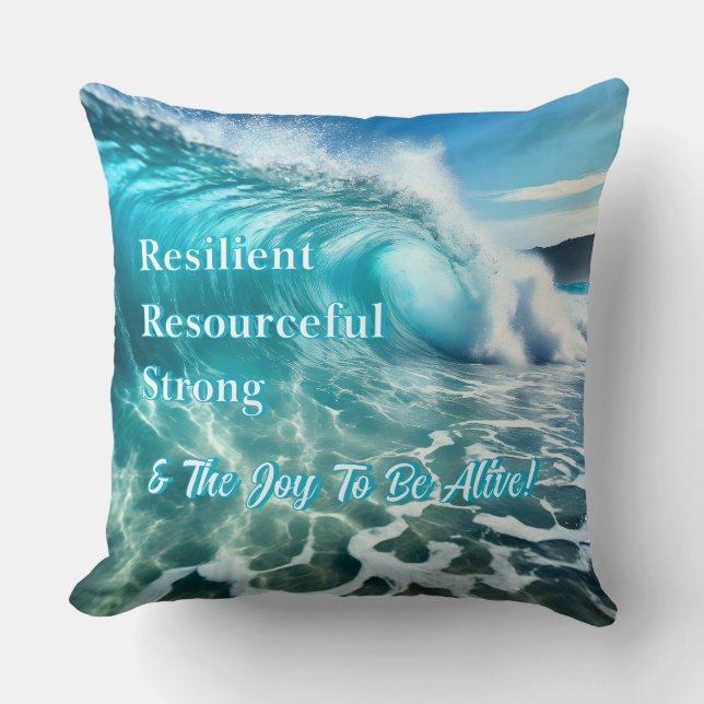Strong Ocean Wave Inspirational Throw Pillow (Front)