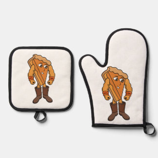Strong Pie Wearing Boots Oven Mitt & Pot Holder Set