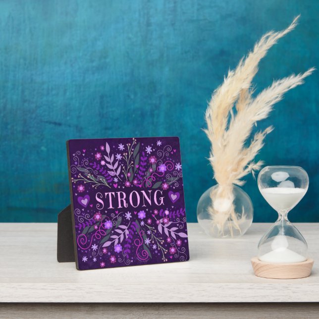 Strong Purple Inspirational Heart Floral Pretty Plaque (Insitu)