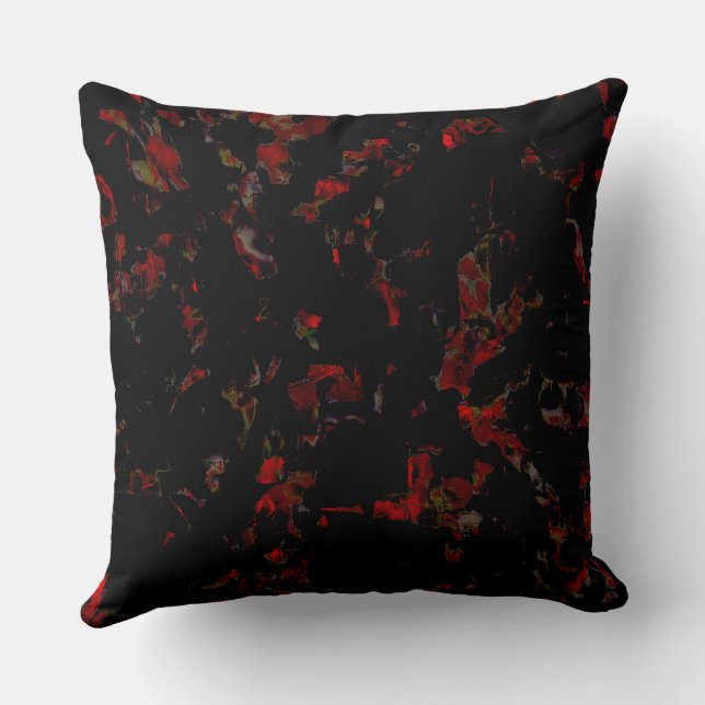 Strong red blots on dark gray rocky base, texture  throw pillow (Back)