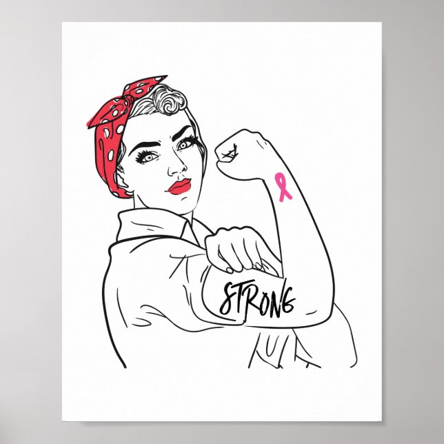 Strong Rosie The Riveter Breast Cancer Awareness Poster (Front)