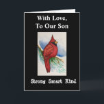 Strong Smart Kind Son Birthday Cardinal Card<br><div class="desc">Send a strong,  smart and kind red cardinal to your son for a happy birthday wish,  The card is a bold modern design created from my watercolor painting to show the realistic details of the handsome bird.</div>
